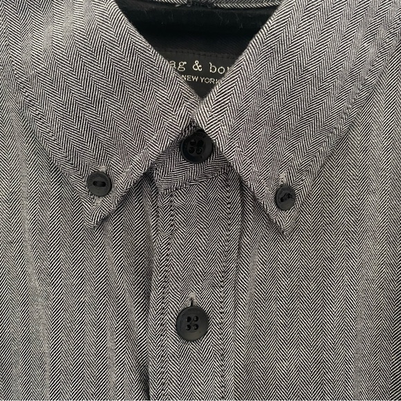 Rag and Bone - Men's Fit 2 Tomlin Shirt - Black and White Herringbone - size M - Picture 7 of 16